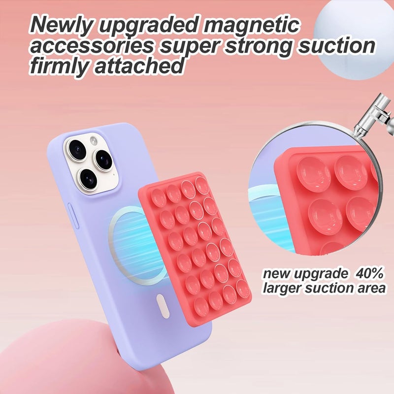 OPOM Magnetic Suction Phone Mount for MagSafe Case,Silicone Sticky Phone Grip Holder for iPhone,Removable Hands-Free Selfie/Video for TikTok & Instagram Influencer/Creator (Rose Red) - Image 2